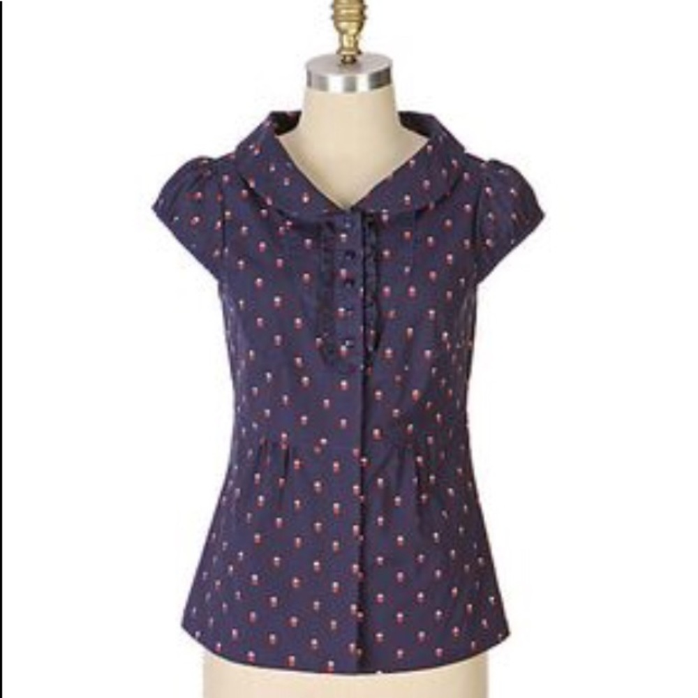 Anthropologie odille Lunar Eclipse top 2 y2k navy blue geo moon eclipse - Picture 2 of 4